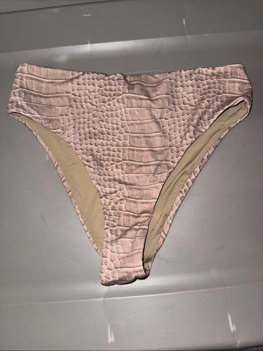 Skims Signature Swim Mid Waist Bottoms Dune Crocodile Print Medium